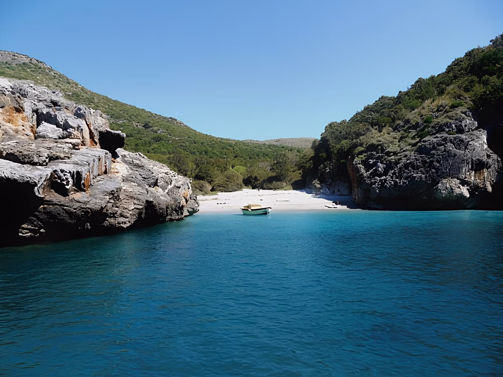 Cala Bianca with pale pebbles and crystal-clear sea