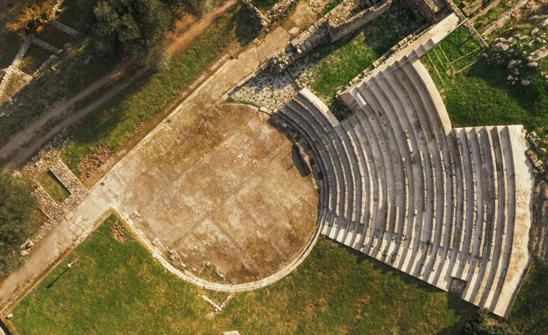 Aerial view of Velia's theatre with its semicircular cavea