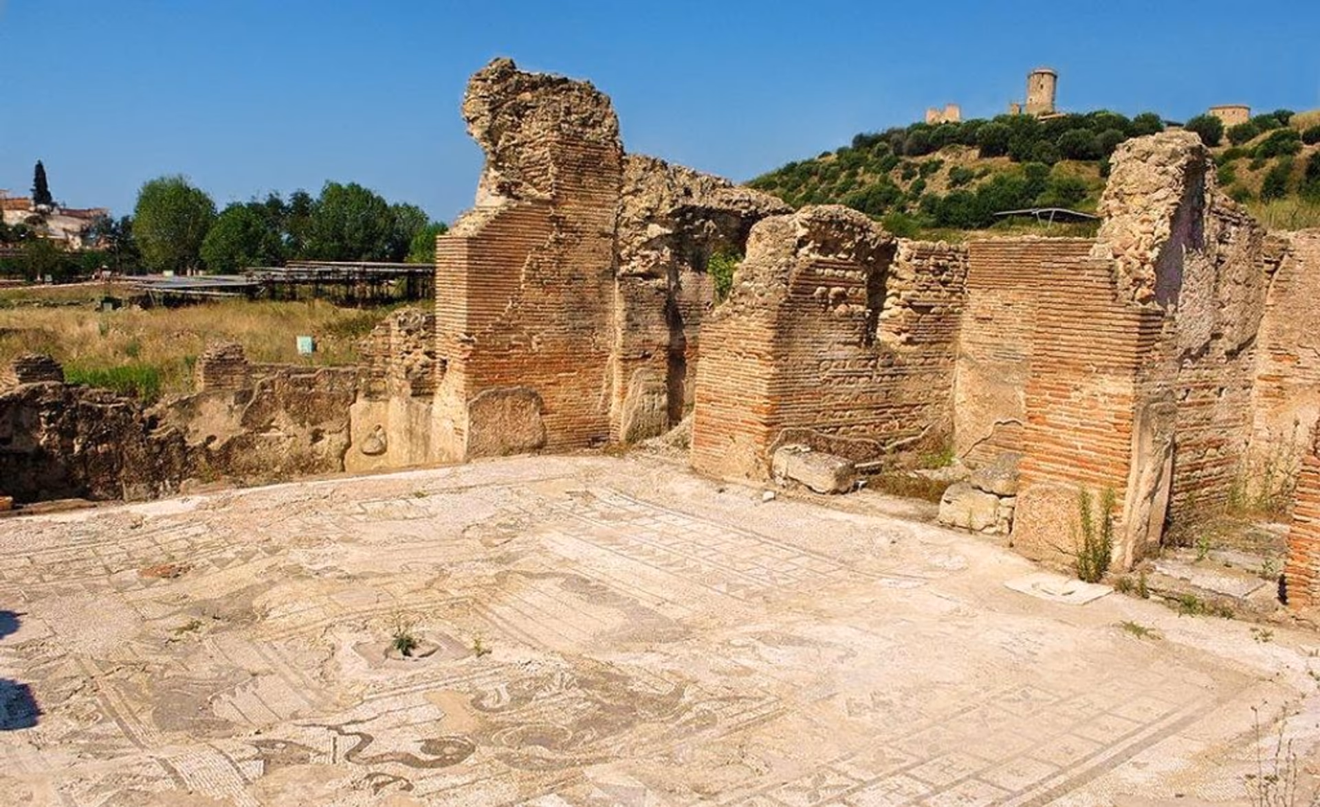 Mosaic and masonry remains in the Roman Baths of Velia